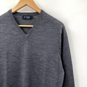 Hackett London M Merino Wool Dark Gray Elbow Patch Sweater